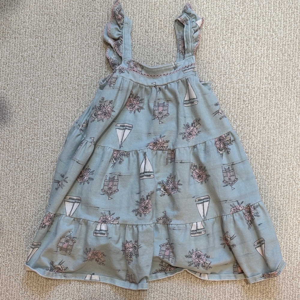 milon Light Blue Floral Dress with Sailboats